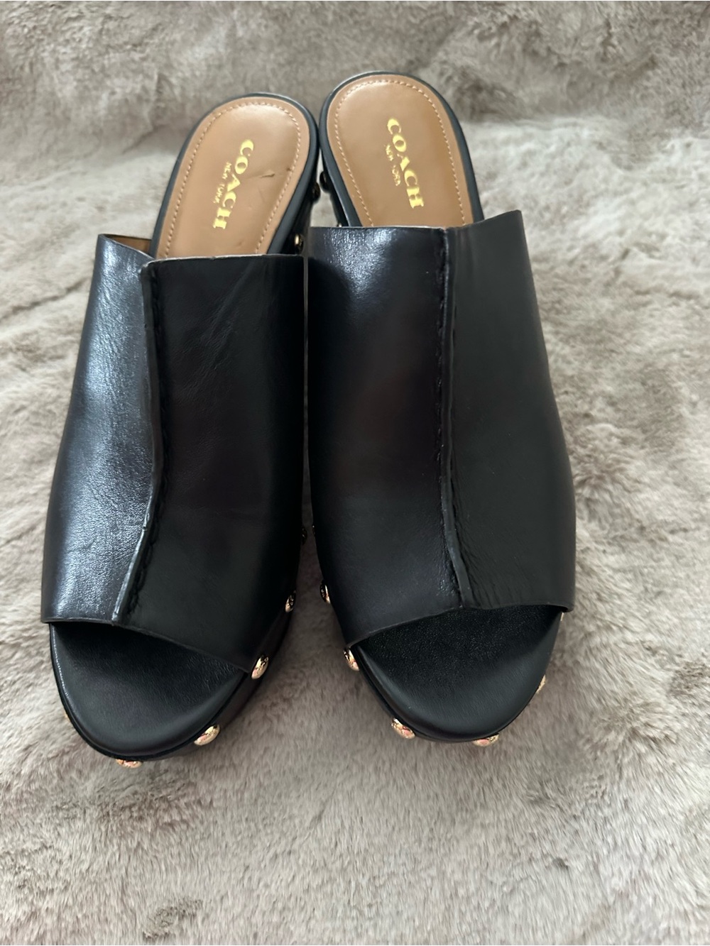 NWOT COACH Hellena Sandals Black Semi Matte Calf - Picture 6 of 6